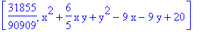 [31855/90909, x^2+6/5*x*y+y^2-9*x-9*y+20]